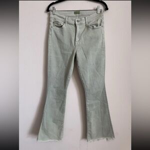Mother The Weekender Fray Flare Jeans in Iceberg Green Size 29